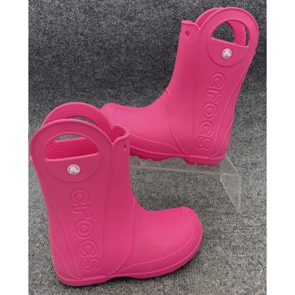 Crocs Kids Handle It Rain Boots Pink Slip On Waterproof Mud Shoes Size C 12